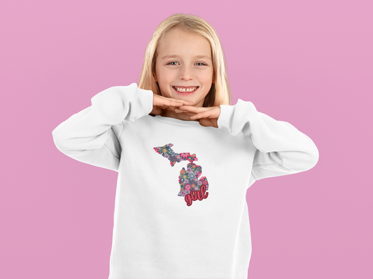 Lil' Michigan Girl Youth Crewneck Sweatshirt